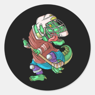 Sticker Rond Hockeysaurus Enfants T-rex Dinosaure Avec S De Hoc