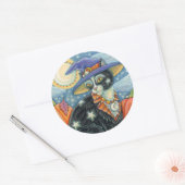 STICKER ROND HOCUS POCUS NOIR CAT WITCH & MOUSE HALLOWEEN (Enveloppe)