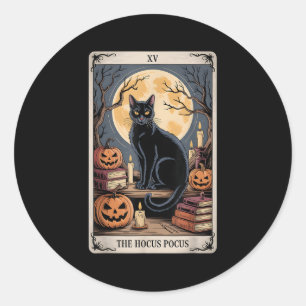 Sticker Rond Hocus Pocus Tarot Halloween Chat Citrouille Mystic