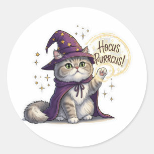 Sticker Rond Hocus Purrcus Perse - Drôle Chat Halloween