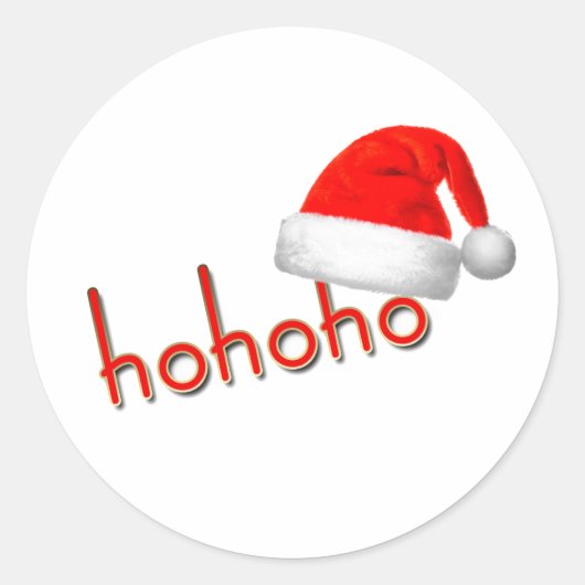 Sticker Rond HoHoHo Casquette de Noël Rouge Blanc Simple (Devant)