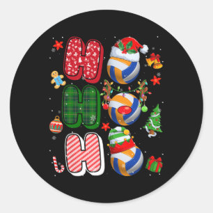 Sticker Rond Hohoho Père Noël Elf Reindeer Volleyball Xmas Tree