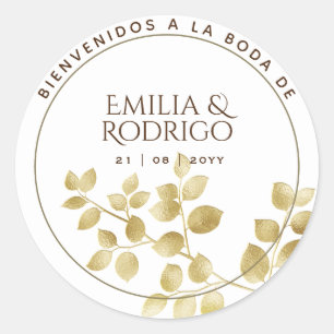 Sticker Rond Hoja de oro española Boda bienvenida faveur d