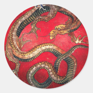 Sticker Rond Hokusai Dragon
