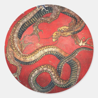 Sticker Rond Hokusai Dragon Japanese Vintage Katsushika Hokusai