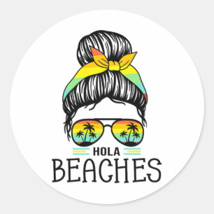 Sticker Rond Hola Beach Funny Beach Vacances Été Pour Femmes