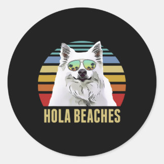 Sticker Rond Hola Plages American Eskimo Chien Chien Funny Plag