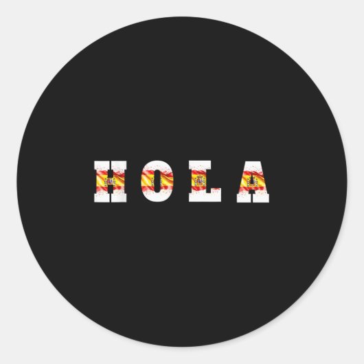 Sticker Rond Hola Texte Avec Drapeau Espagnol, Salutation Espag (Devant)