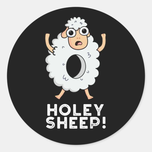 Sticker Rond Holey Sheep Funny Animal Pun Dark BG (Devant)