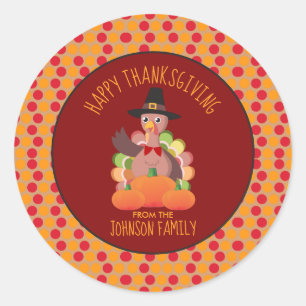 Sticker Rond Holiday Bon thanksgiving Turquie Nom de famille