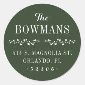 Sticker Rond Holiday Green Nom de famille Adresse de retour (Devant)