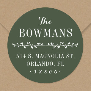 Sticker Rond Holiday Green Nom de famille Adresse de retour