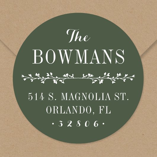 Sticker Rond Holiday Green Nom de famille Adresse de retour