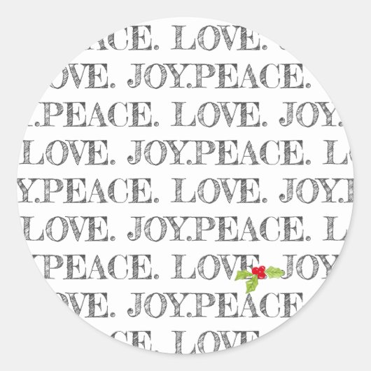 Sticker Rond Holiday Peace Love Joie Christmas Holly Text Fun (Devant)