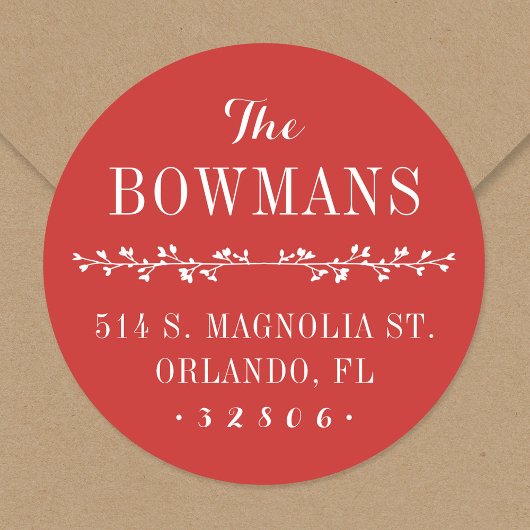 Sticker Rond Holiday Red Nom de famille Adresse de retour