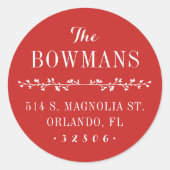 Sticker Rond Holiday Red Nom de famille Adresse de retour (Devant)