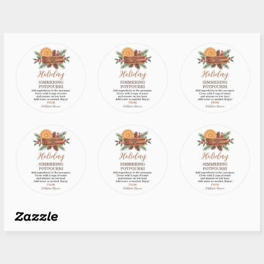 Sticker Rond Holiday Simmering Potpourri Personalized (Feuille)