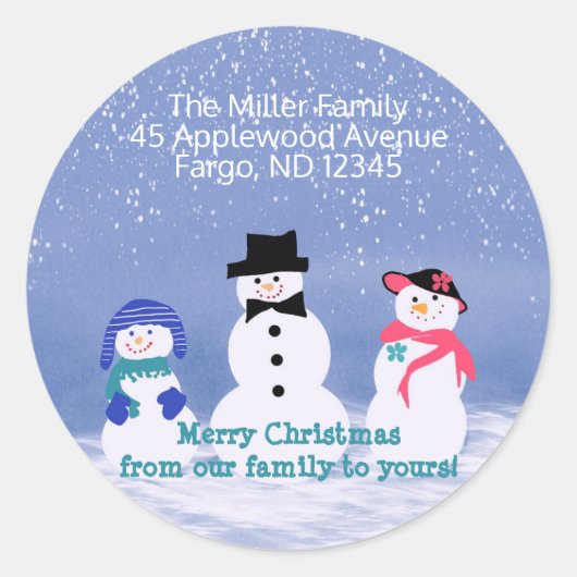 Sticker Rond Holiday Snowman Adresse de retour (Devant)