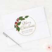Sticker Rond Holly and Berries Personalized Merry Christmas (Enveloppe)