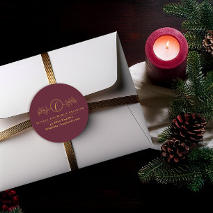 Sticker Rond Holly Baies Faux Or Monogramme Adresse de Retour