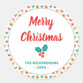 Sticker Rond Holly Bell Stocker Motif Joyeux Noël Nom (Devant)