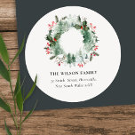 Sticker Rond Holly Berries Pine Snow Christmas Wreath Adresse<br><div class="desc">Si vous avez besoin d'une personnalisation supplémentaire,  n'hésitez pas à m'envoyer un message sur yellowfebstudio@gmail.com .</div>