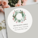 Sticker Rond Holly Berries Pine Snow Christmas Wreath Adresse<br><div class="desc">Si vous avez besoin d'une personnalisation supplémentaire,  n'hésitez pas à m'envoyer un message sur yellowfebstudio@gmail.com .</div>