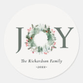 Sticker Rond Holly Berries Pine Tree Joie Noël Wreath (Devant)