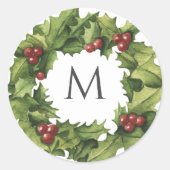 Sticker Rond Holly Berries Wreath Monogramme Mariage hivernal (Devant)