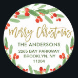 Sticker Rond Holly Berry Aquarelle Christmas Adresse de retour<br><div class="desc">Holly Berry Watercolor Christmas Retourner Adresse Sticker Classic Round. Surprenez et apportez de la joie à vos proches et rendez la fête inoubliable avec cette collection : https://www.zazzle.com/collections/christmas_holly_berry-119710168027617178?rf=238259176291992805 Pour plus de personnalisation,  cliquez sur le lien "customiser plus" et utilisez notre outil de design pour modifier ce modèle.</div>