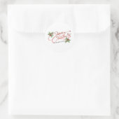 Sticker Rond Holly Berry Gradient Red Script Joyeux Noël (Sac)