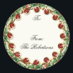 Sticker Rond Holly Berry Wreath w Jewel Christmas Gift Tags<br><div class="desc">POUR ÉCRIRE SUR CES BÂTIMENTS : Vous devrez utiliser un marqueur de type Sharpie, un point fin ou l'un des nombreux marqueurs de type peinture tels que l'or, l'argent ou les couleurs. La surface est brillante et un stylo standard n'y écrira pas bien. DESIGN : Cette belle aquarelle à main...</div>