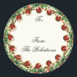 Sticker Rond Holly Berry Wreath w Jewel Christmas Gift Tags<br><div class="desc">POUR ÉCRIRE SUR CES BÂTIMENTS : Vous devrez utiliser un marqueur de type Sharpie, un point fin ou l'un des nombreux marqueurs de type peinture tels que l'or, l'argent ou les couleurs. La surface est brillante et un stylo standard n'y écrira pas bien. DESIGN : Cette belle aquarelle à main...</div>