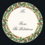 Sticker Rond Holly Berry Wreath w Jewel Christmas Gift Tags<br><div class="desc">POUR ÉCRIRE SUR CES BÂTIMENTS : Vous devrez utiliser un marqueur de type Sharpie, un point fin ou l'un des nombreux marqueurs de type peinture tels que l'or, l'argent ou les couleurs. La surface est brillante et un stylo standard n'y écrira pas bien. DESIGN : Cette belle aquarelle à main...</div>