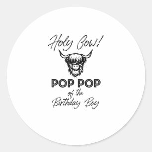 Sticker Rond Holly Cow Pop Pop Du Boy Birthday Highland Cow