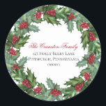 Sticker Rond Holly et Berries Christmas Holiday Adresse de reto<br><div class="desc">Elégante sainte et des baies de couronnes conception de couronnes scellés d'enveloppe d'adresse de retour.</div>
