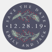 Sticker Rond Holly et Pine | Hiver Enregistrer la date (Devant)