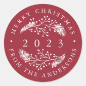 Sticker Rond Holly et Pine | Hiver Enregistrer la date (Devant)