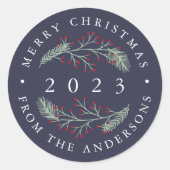 Sticker Rond Holly et Pine | Joyeux Noël personnalisé (Devant)
