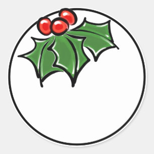 Sticker Rond Holly Feuilles, Holly baies, fun vacances botaniqu