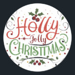 Sticker Rond Holly jolly Christmas<br><div class="desc">Faites des souvenirs avec votre famille ce Noël</div>