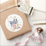 Sticker Rond Holly Jolly Christmas<br><div class="desc">Sticker classique de Noël Holly Jolly</div>
