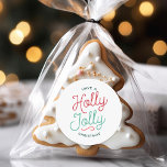 Sticker Rond Holly Jolly Christmas<br><div class="desc">Cette collection de produits présente un design de typographie de vacances mignon qui dit "Ayez un Noël Holly Jolly" dans des couleurs de Noël festives et d'inspiration rétro. La police de caractères moderne ajoute une touche ludique et élégante, tandis que les couleurs rouge et vert évoquent la fête classique. Parfait...</div>