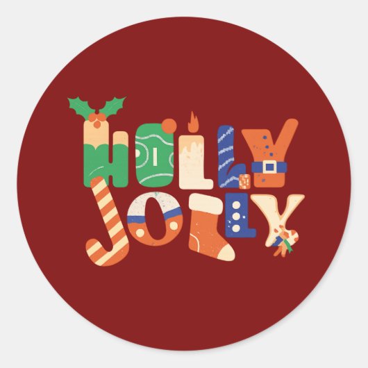 Sticker Rond Holly Jolly Christmas Candy Letters (Devant)