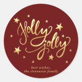 Sticker Rond Holly Jolly | Élégant script de faux or (Devant)