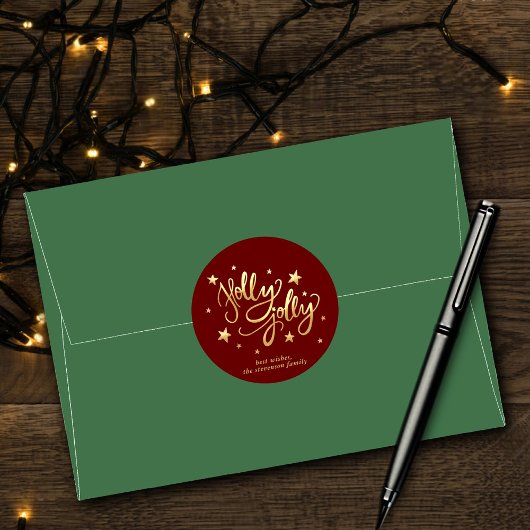 Sticker Rond Holly Jolly | Élégant script de faux or