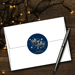 Sticker Rond Holly Jolly Élégant script de faux or