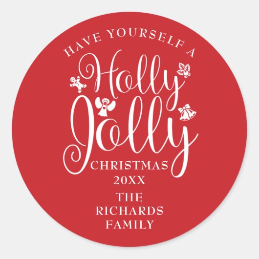 Sticker Rond Holly Jolly Noël Holiday Nom de famille (Devant)