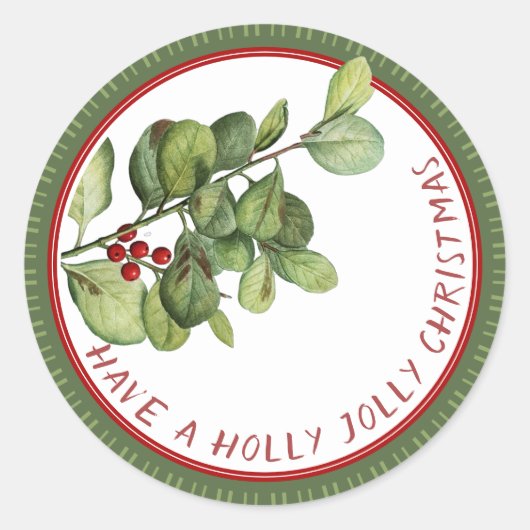 Sticker Rond Holly Jolly Noël Saint français avec baies (Devant)