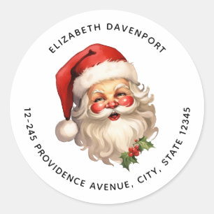 Sticker Rond Holly Jolly Santa Claus Adresse de Noël rétro
